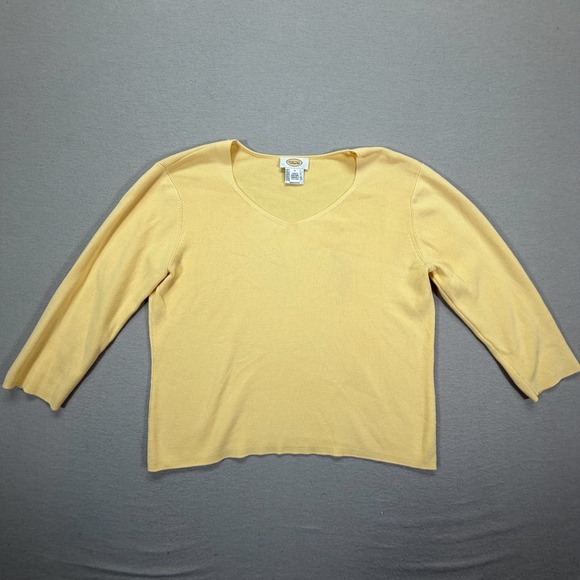 Talbots Sweaters - Talbots Ribbed Sweater Womens Medium Good Yellow 100% Cotton V-Neck 3/4 Sleeve